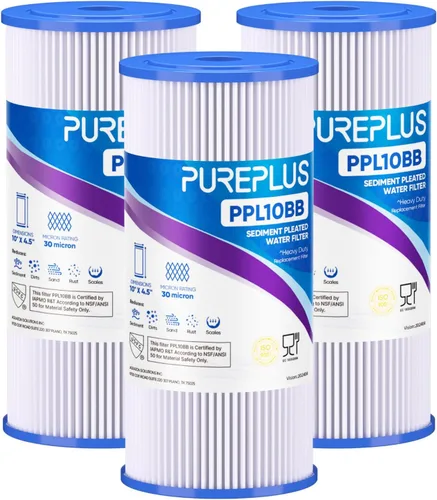 Miniatura 14 de PUREPLUS Filtro de sedimento plisado para toda la casa de 20 micrones de 10 x 4.5 pulgadas para agua de pozo, cartucho de repuesto para GE FXHSC