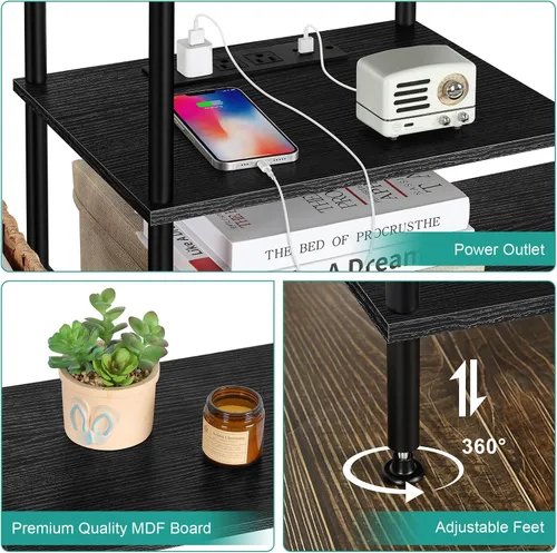 Miniatura 3 de OYEAL Soporte de TV Negro para Dormitorio con Tomas de Corriente para TV de hasta 50 Pulgadas, Pequeño Centro de Entretenimiento con Almacenamiento