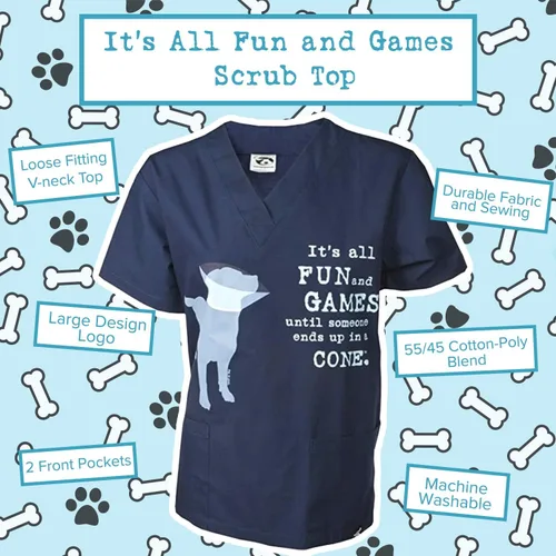 Miniatura 2 de Dog is Good Camiseta médica "It's All Fun & Games", ajuste relajado, bolsillos, regalo para amantes de perros y gatos, veterinarios, técnicos