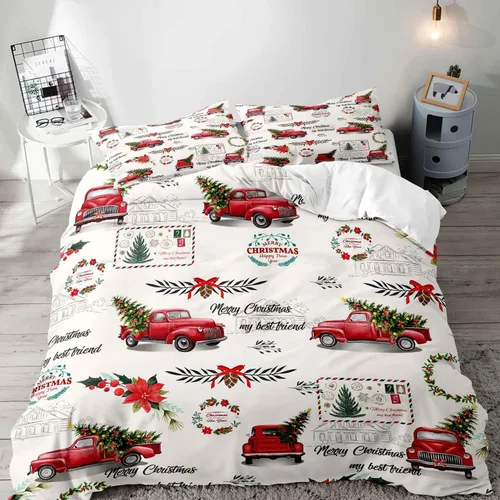 Miniatura 31 de LUVIVIHOME Juego de 3 Piezas de Funda de Edredón de Navidad Tamaño Queen, Juegos de Ropa de Cama, Funda de Edredón a Cuadros Búfalo Negro y Rojo