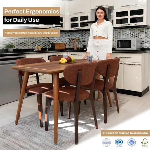 Miniatura 3 de BISCHAIR - Juego de 4 sillas de comedor de madera tapizadas de mediados de siglo modernas para muebles de habitación con diseño ergonómico duradero