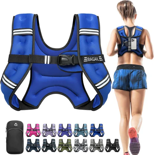 Miniatura 18 de BAGAIL Chaleco con peso de 5, 8, 10, 12, 15, 20, 25, 30 lbs, para caminar y perder peso, reflectante, con bolsa para teléfono, para mujeres y Negro