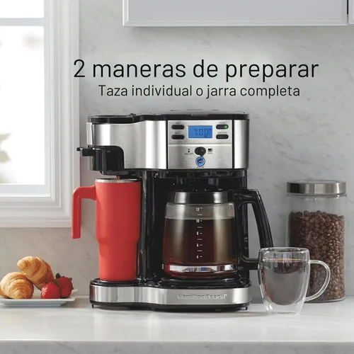 Miniatura 2 de Hamilton Beach Cafetera Brewer de 2 vías, olla de un solo servicio y 12 tazas, acero inoxidable (49980A), jarra Negro