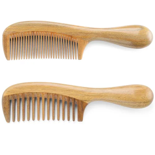 Onedor - Juego de peines de madera de sándalo hechos a mano - Peines de madera con aroma antiestático, dientes anchos y finos para desenredar el