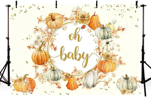 Miniatura 3 de Sendy Telón de fondo de otoño de 7 x 5 pies para baby shower, niño o niña, calabazas, baby shower, fotografía de fondo de calabaza dorada Oh Baby
