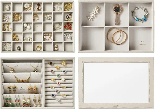 VEE&CO. Bandeja apilable de joyería para cajón, organizador de joyas de alta capacidad, soporte para collar y aretes, regalo para mujeres y niñas, 3