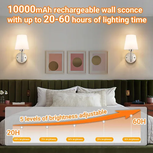 Miniatura 4 de Juego de 2 apliques de pared a pilas, luz de pared inalámbrica con bombilla magnética recargable RGB de 10000 mAh, aplique de pared recargable