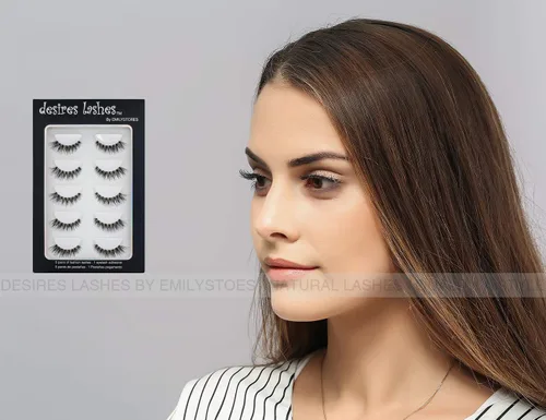 Miniatura 4 de DESIRES LASHES - Paquete múltiple de pestañas postizas Demi Wispies, 5 pares por kit, lunes 01