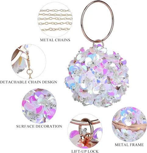 Miniatura 5 de Selighting Bolso de mano floral de bola redonda para mujer bolso de noche formal con cuentas bolso de novia bolso de fiesta de graduación