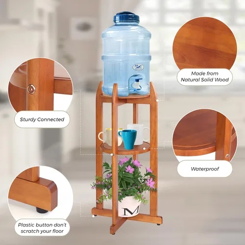Miniatura 3 de Dispensador de agua de madera maciza natural (32.8 pulgadas de alto - 11.2 pulgadas de ancho) dispensador de bebidas con 2 estantes redondos