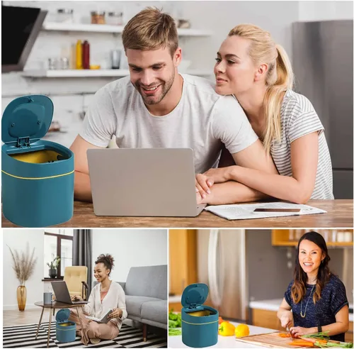 Miniatura 7 de LTWQLing - Bote de basura pequeño de plástico con tapa - Papelera emergente de 2 L para tocador de baño, escritorio, mesa o mesa auxiliar - Para