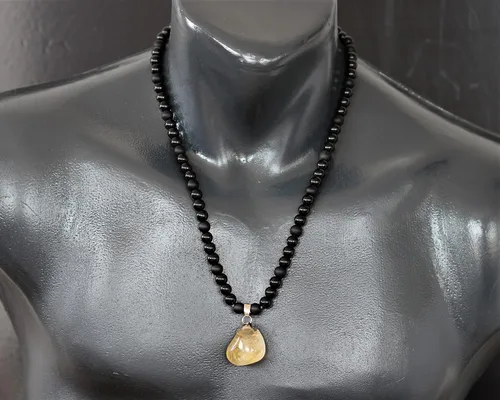 Miniatura 120 de Colgante de turmalina cruda natural, Collar de cuentas de ónix negro genuino, Collar de piedra negra, Collar de piedras preciosas, Cuentas de 0.315