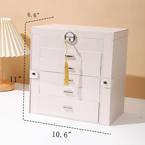 Miniatura 4 de BOOVO Joyero para mujer, organizador de joyas grande de 6 capas con espejo, caja de almacenamiento multifunción con cerradura, soporte de accesorios