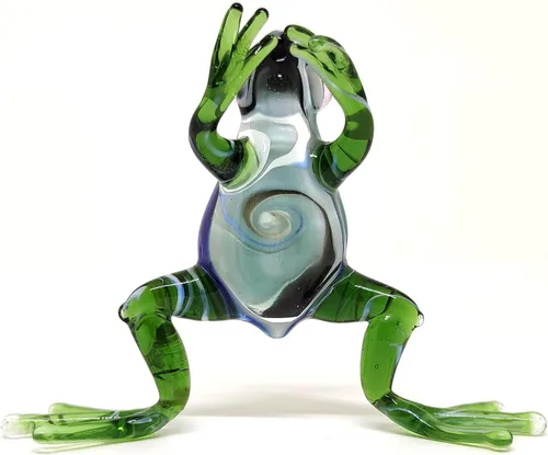 Miniatura 7 de Figuras en miniatura de rana animales soplados a mano, arte de vidrio, regalo coleccionable para decorar 3 pulgadas (verde azul)