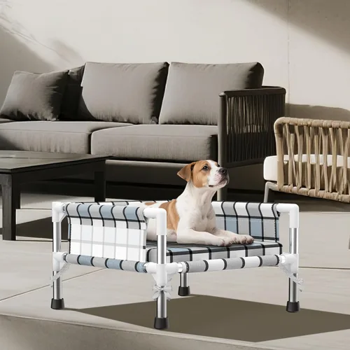 Miniatura 6 de Cama elevada elevada para perros al aire libre – Cuna fresca y lavable para perros con barandilla, cama de malla de algodón duradera y transpirable