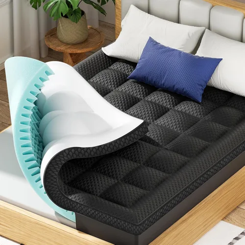 BEDELITE Cubrecolchón de espuma viscoelástica de doble capa de 4 pulgadas, tamaño individual, funda de colchón suave de 2 pulgadas y espuma