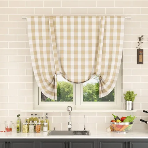 Miniatura 178 de Cenefas de cortina para ventana de 16 pulgadas de largo, 2 paneles de cuadros búfalo, cortinas pequeñas con bolsillo para barra, estilo clásico