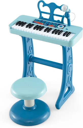 Miniatura 11 de Costzon Piano para niños, teclado de piano de juguete de 37 teclas con micrófono, taburete y soporte de música, piano electrónico portátil, juguete