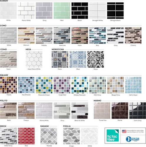 Miniatura 8 de Tic Tac Tiles Adhesivo autoadhesivo removible de 12 x 12 pulgadas para la loseta del muro de la cocina o el baño, azulejos en diseños de metro