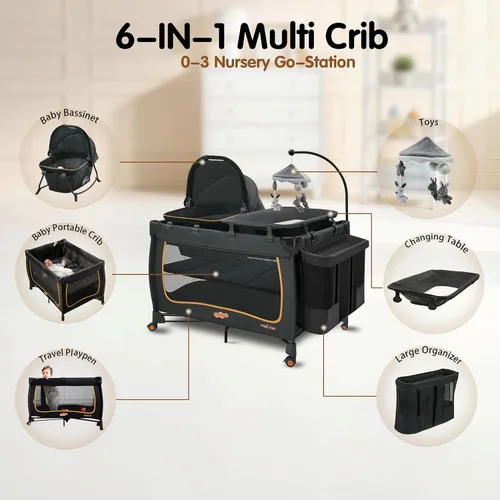 Miniatura 3 de Pamo Babe Paquete de bebé 6 en 1 y juego con moisés – Cuna de viaje de configuración de un solo paso, pequeño corralito portátil para bebés, cuna