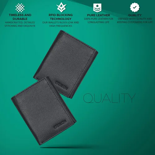 Miniatura 3 de Billetera de tres pliegues para hombre Cartera de piel auténtica con bloqueo RFID con 9 ranuras para tarjetas