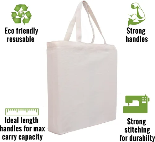 Miniatura 4 de Threadart - Bolsas reutilizables de lona 100% algodón resistentes Paquete de 3 Con asas fuertes que soportan hasta 40 libras Respetuosas