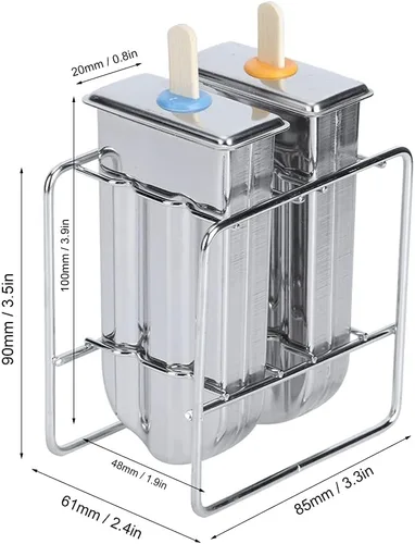 Miniatura 5 de Molde de paletas de acero inoxidable, moldes para paletas de hielo con estante, 55 palitos de bambú, cepillo de limpieza, 10 bolsas de burbujas (A)