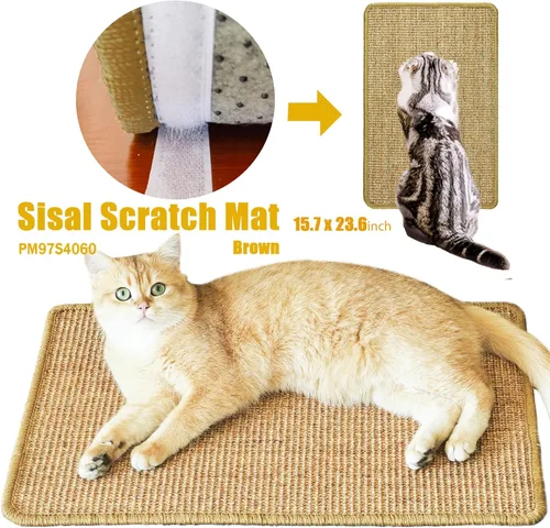Miniatura 4 de Alfombrilla de rascar para gatos, 23.6 x 15.7 pulgadas, rascadores de sisal natural para gatos de interior con cintas de velcro, tapete para rascar