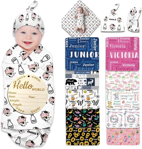 Miniatura 36 de Manta de bebé personalizada para niña y niño, manta de recepción con nombre personalizado con diadema de lazo y sombrero, regalos personalizados