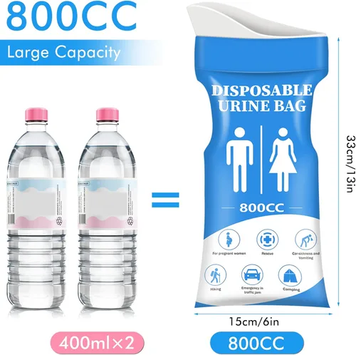 Miniatura 4 de DIBBATU Bolsa de orina desechable, 12/24 bolsas de orina para viajes para mujeres/hombres, bolsa de urinario portátil de emergencia de 27.1 fl oz