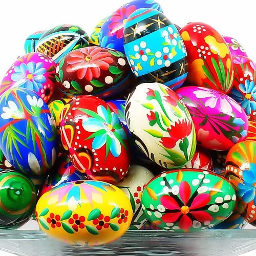 Miniatura 10 de Huevos de madera pintados a mano de Pascua polacos (Pisanki) Huevos decorativos para Pascua, juego de 6 huevos medianos