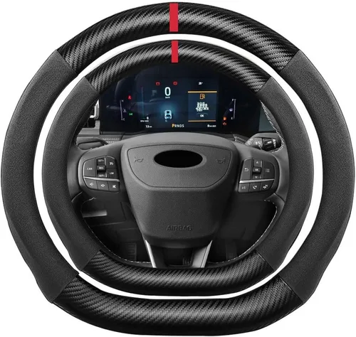 Miniatura 18 de Funda de volante de ante con fibra de carbono de K LAKEY, compatible con Porsche 718 Boxster Cayman 911 Panamera Macan Cayenne de 15 pulgadas, cuero