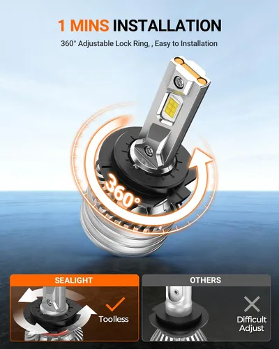 Miniatura 5 de SEALIGHT Bombillas H7, 90,000 lm 1400% de brillo, bombillas LED H7 6500K de color blanco frío, IP68 impermeable 70000 horas de vida útil, 5