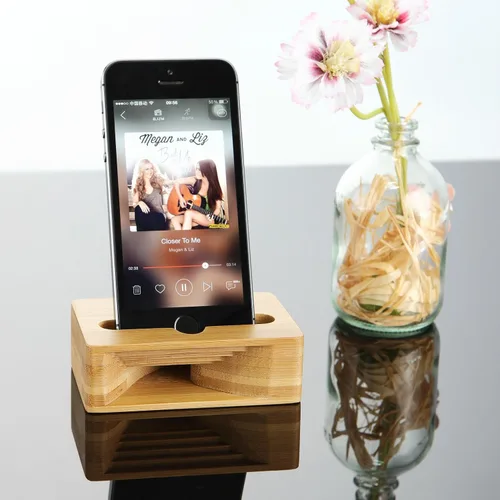 Miniatura 3 de Fanshu - Amplificador de soporte para teléfono celular, soporte universal portátil de madera para teléfono celular, soporte de cama de bambú