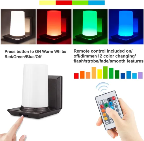 Miniatura 3 de HONWELL Lámpara de pared LED con batería para interiores, multicolor, aplique de pared para iluminación de habitación, luces de palo para hotel