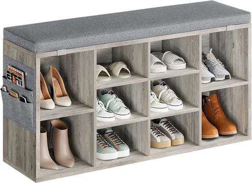 Miniatura 12 de coucheta Banco de almacenamiento de zapatos con cojín, armario de zapatos con asiento de cubo, banco pequeño con estante ajustable de 3 niveles