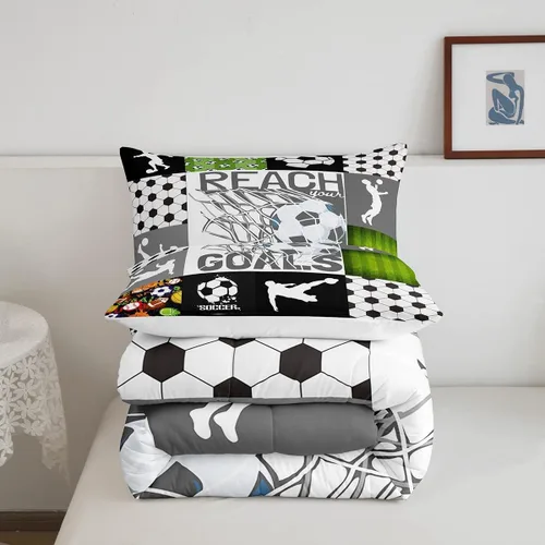Miniatura 5 de Feelyou Juego de edredón con temática de fútbol, juego de ropa de cama de juego de pelota de fútbol, regalo para amantes del fútbol, edredón Multi 04