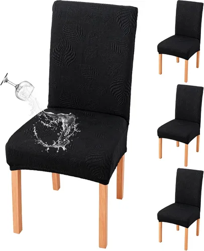 Miniatura 19 de Genina Juego de 2 fundas impermeables para sillas de comedor, fundas elásticas para sillas de comedor con hojas jacquard, protectores extraíbles