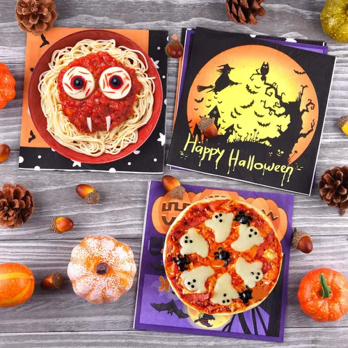 Miniatura 4 de ASTARON Paquete de 60 servilletas de Halloween de 13 x 13 pulgadas, servilletas de papel desechables para decoración de mesa de Halloween