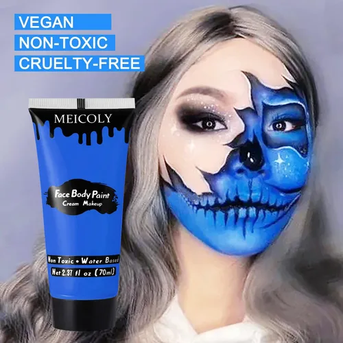 Miniatura 8 de MEICOLY Pintura facial y corporal en crema azul real, tubo grande de 2.37 oz a base de agua, pintura corporal completa para adultos y niños, tubo