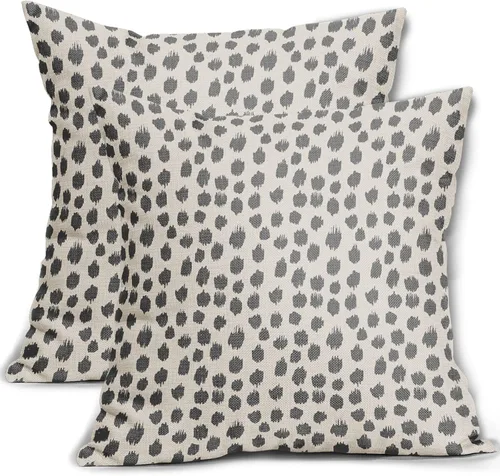 Miniatura 65 de Fundas de almohada marrón y blancas de 18 x 18 pulgadas, juego de 2 almohadas boho grises con lunares, fundas de almohada modernas estampadas