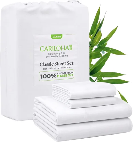 Miniatura 30 de Cariloha Set de sábanas clásico de 4 piezas Ropa de cama de playa King Material de viscosa Extra suave, refrescante para personas que