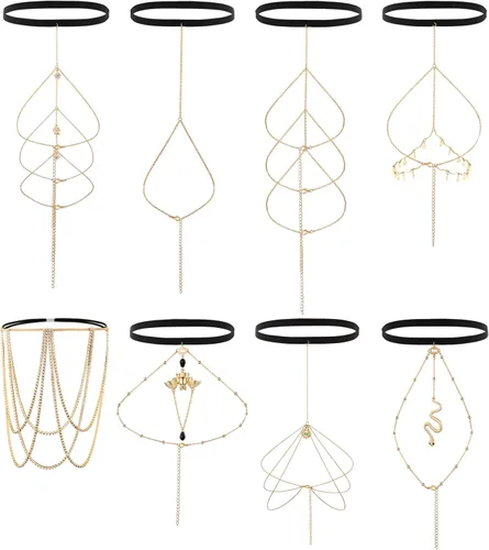 Cadenas de muslo para mujer, 8 cadenas de piernas para mujer, cadena de pierna de serpiente, cadena de cuerpo en capas, juego de joyería de playa