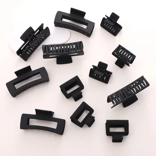 Miniatura 7 de Paquete de 12 pinzas tipo garra cuadradas negras, pinzas tipo garra rectangulares grandes y pequeñas neutrales, pinzas para cabello grandes mate