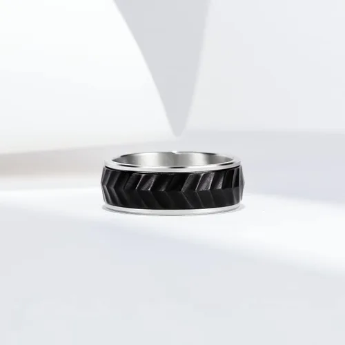 Miniatura 39 de King Will Anillo de ansiedad giratorio para hombre, color negro, plateado, dorado, 0.315 in, cadena de malla de alambre de acero inoxidable, malla