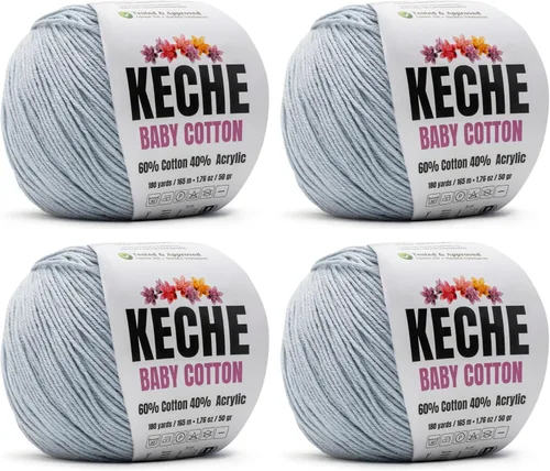 Miniatura 79 de Keche Hilo de algodón, 60% algodón, 40% hilo acrílico, hilo de algodón suave para crochet y tejer, hilo amigurumi, 1 madeja/bola, 1.76 onzas (50g)
