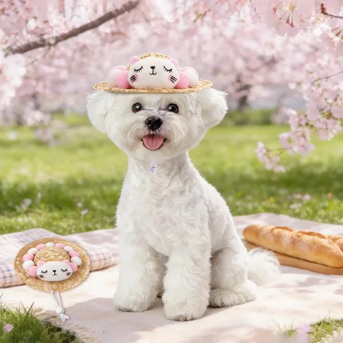 Miniatura 2 de NACOCO Sombrero de paja de girasol, hecho a mano, encantador, accesorio para fotografía de perros y gatos pequeños (S, gato rosa)