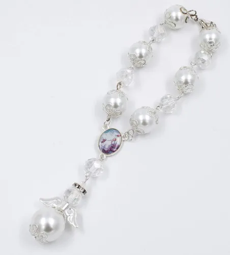 Miniatura 2 de Pulsera de bautismo de plata para regalos de fiesta de bautizo recuerdos, pulsera de ángel para bebé con bolsas de regalo de organza para la primera