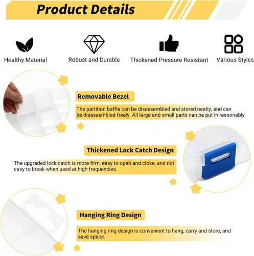 Miniatura 3 de MroMax Pequeña caja organizadora de plástico transparente de 10 rejillas, almacenamiento de manualidades con divisores ajustables, caja organizadora