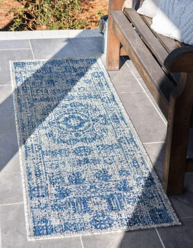 Miniatura 44 de Unique Loom Alfombra de la colección tradicional para exteriores, desgastada durante el tiempo (octágono de 5 pies y 3 pulgadas, azul/gris)